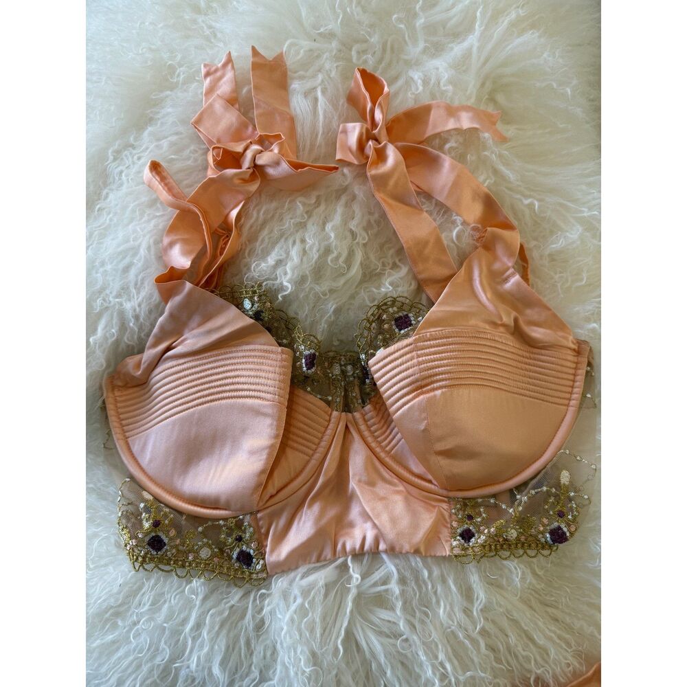 Studio Pia Adela Longline Balconette Bra Coral Silk NWT Size 9 XL 34G 36FF 38E